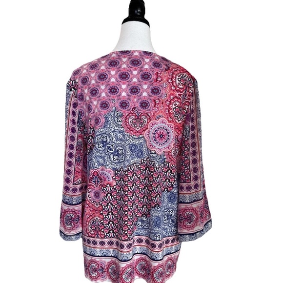 Chico's Tunic Blouse 3/4 Bell Sheer Sleeves Pink Blue Size 1 (medium) Lagenlook - Picture 3 of 6
